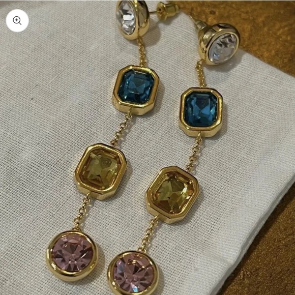 Multicolor Square Dangle Earrings Noble Elegant Face Modifying Earrings - Picture 4 of 8